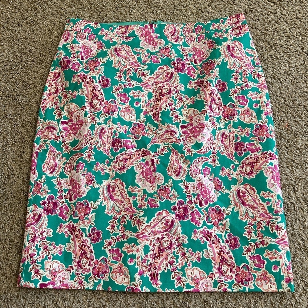 NWT J. CREW Printed Floral Print Skirt Pink Green Women's Size 10 Cotton Zip Up